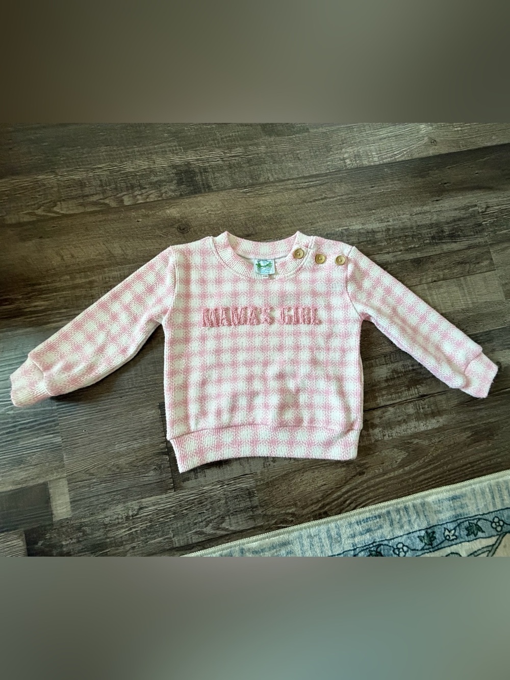 Southern Taters Pink Check Knit Sweater - French Knot “Mama's Girl”
